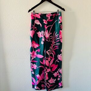 Anthropologie Floral Wide Leg Pants Size 4 Green Pink Tropical Print High Rise